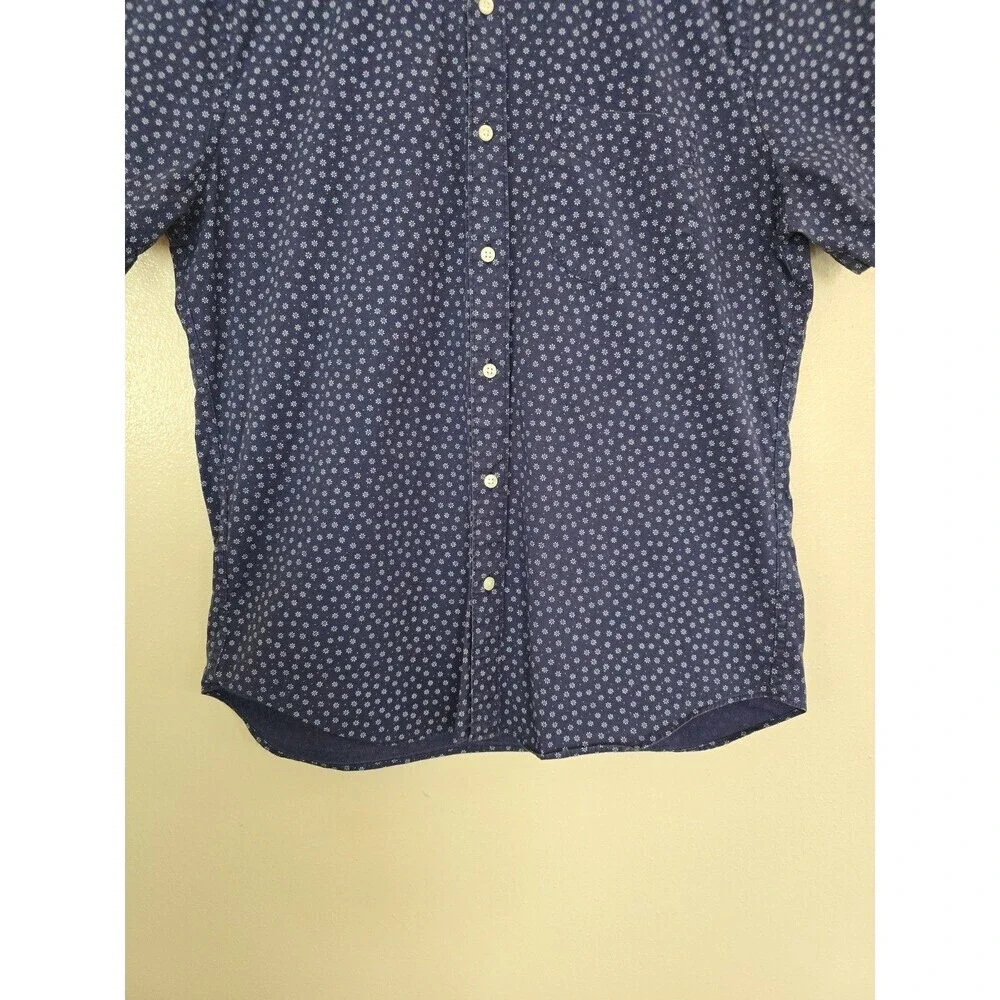 J.Crew Mens Large Slim Secret Wash Shirt Blue Floral Organic Cotton Stretch
